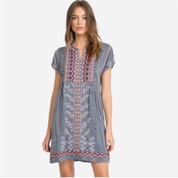 Johnny Was Dresses & Skirts - Johnny Was Amarynth Embroidered Dress Womens Large Grey
